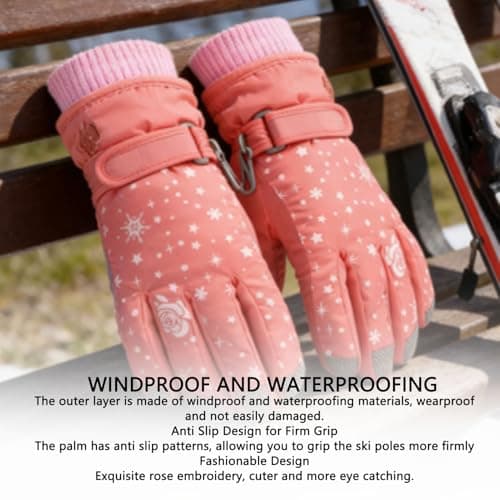 Omquot Gorgeous Winter Warm Gloves, Windproof Cold Weather Ski Gloves for Skiing, Snowboarding (Orange) — view 4
