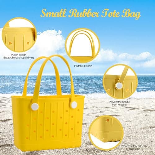 Forrader Rubber Tote Bag Small Beach Bag Waterproof Travel Bags Washable Tote Portable Open Handbag for Sports Beach Boat Outdoor (Pink) — view 5