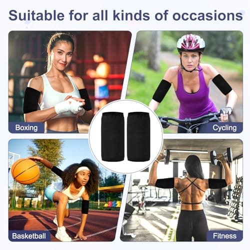 M METERXITY 1-Pair Arm Trimmers Sweat Bands, Upper Arms Compression Sleeve Wrap Sauna Belt for Women Arms/Workout/Sports, Sweat Arm Trainer Bands [Size L/XL, Black/Silver] — view 6
