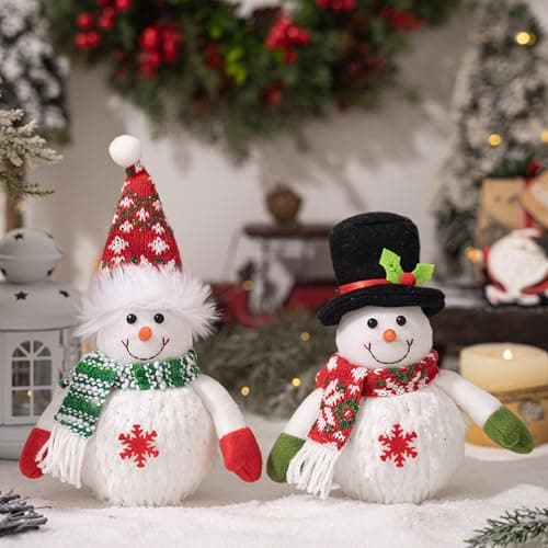 Christmas Decoration with LED Light, Pack of 2 Christmas Snowman Figures Christmas Table Decoration Battery Operated Christmas Decoration Figure for Christmas Decoration Indoor Fireplace Office Room — view 5