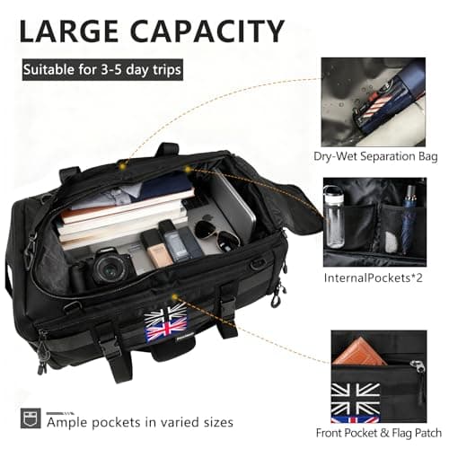 JIIJCAAC 50L Gym Bag with British Flag - Tactical Holdall for Men(Black) — view 2