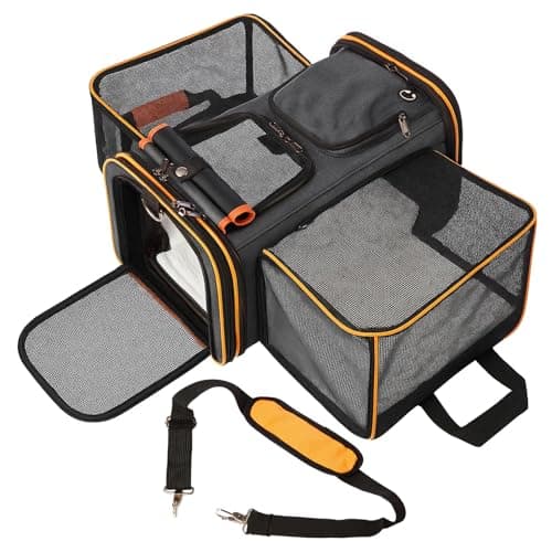 Soft Sided Portable Cat Carrier with Extendable Space & Fleece Bed Foldable Pet Carrier for Cats/Small Dog/Bunnies With Adjustable Shoulder Strap & Removable Mat (Orange)