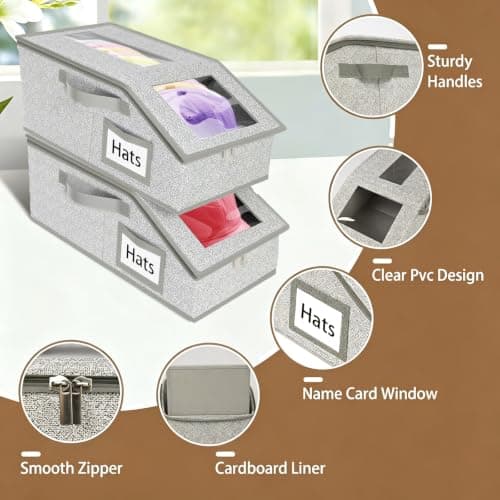 Vbvbip 2-Pack Hat Storage Boxes, Foldable Organizer Box for Baseball Caps — view 4