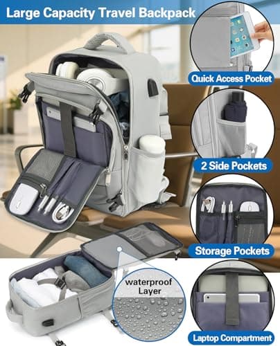 KLOSTAIN Ryanair Cabin Bags 40x30x20 Underseat 24L Laptop Carry On Backpack Fits easyJet Eurowings Wizz Air Light Grey — view 4