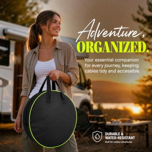 Solvio Waterproof EV Cable Bag, Heavy Duty Caravan Hook Up Cable Storage Bag, Large Capacity Campervan Accessories Organiser for Electric Car Charging Cables, Water Hoses and Camping Gear — view 4