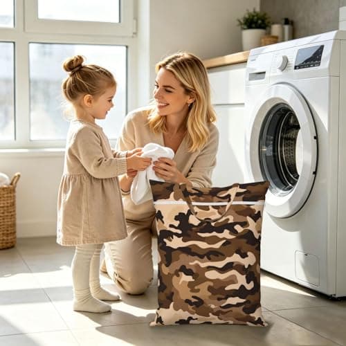 Brown Camouflage Travel Laundry Bag With Handle, 1 Pc Large Waterproof Dirty Clothes Bags With Zipper, Foldable Swimsuit Workout Bag Washable Wet Clothes Storage Organizer For Dorm — view 6