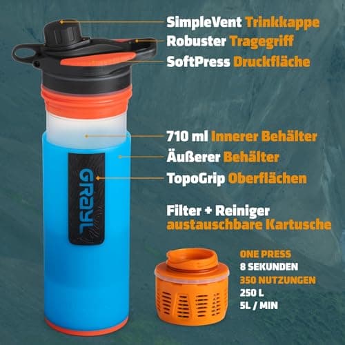 GRAYL Unisex - Adult Geopress Purifier Water Filter Bottle, Bali Blue, 24 oz — view 3