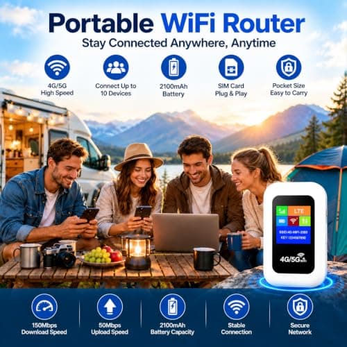 Portable 4G LTE Mobile WiFi Router with SIM Slot, Pocket WiFi Hotspot 150Mbps, Portable WiFi Router for Up to 10 Devices, Wireless Internet Router for Camping, Caravan, Holiday & Remote Work — view 5