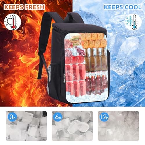 Bagtopia Camping Cooler Backpack 25 Cans, Leak Proof Soft Insulated Compartments Thermal Bag, Portable Lightweight Beach Travel Trip Picnic Lunch Backpack for Men and Women, Stripes-Black — view 6