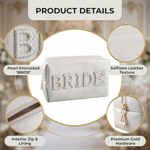 Hopzab Bridal Vanity Case, Exquisite Craftsmanship Travel Pouch for Weddings and Parties, Large Capacity White(Bride) — view 3