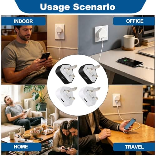 4 Pack 5V 1A USB Plug UK, USB Wall Charger Phone Plugs 3 Pin Mains Adaptor — view 6