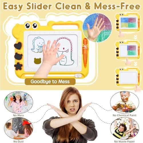 AiTuiTui Dinosaur Magnetic Drawing Board Kids Toys for 3 4 5 Years Old Girls Boys Birthday, Color Erasable Doodle Education Learning Kid Age 3-7, Toddler Drawing Travel Toys (Yellow) — view 5