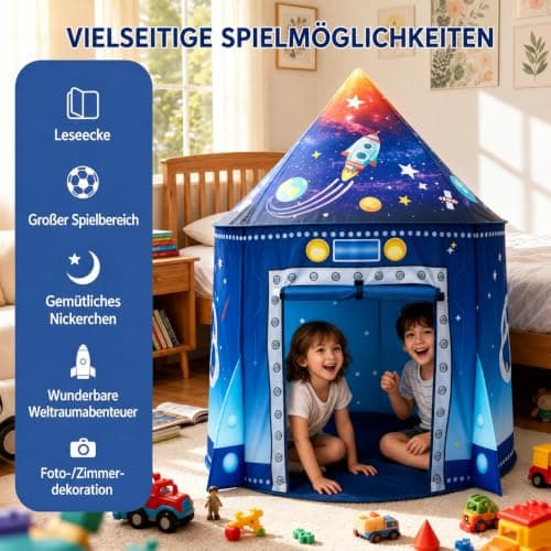 Rocket Space Ship Play Tent for Kids, Astronaut Themed Pop Up Playhouse, Indoor Outdoor Foldable Space Adventure Tent Birthday Gift for Boys and Girls — view 4
