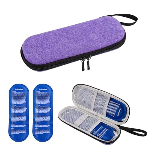 Insulin Cooler Travel Case,Small Medicine Cool Bag with 2 Ice Packs for Diabetic Needles Injection Pen Storage,Portable Monjaro Travel Case Medical Medication Insulated Box for Diabetes (Purple)