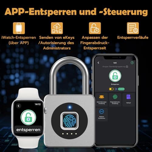 Anweller Padlock, Fingerprint & App Unlock, Silber, Weatherproof for Door, Locker, Cellar — view 3