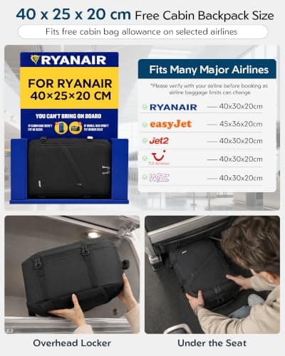 Kono Ryanair Cabin Bags 40x25x20 Underseat Carry on Travel Backpack — view 2