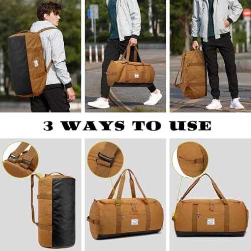 Lyweem Travel Duffel Bag for Men, 60L Large Sports Duffle Bag Backpack for Women Weekender Overnight Holdall Bags with Shoes Compartment Multifunctional Gym Bags, Brown — view 2