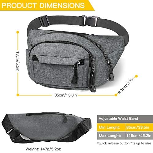 Bumbag Waist Bag, Waterproof 4 Zip Pockets Running Waist Pack Bag for Men Women, Adjustable Belt Waistpacks for Outdoors, Sport, Hiking, Travel — view 4