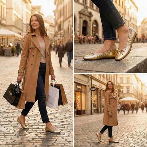 Women's Foldable Flats – Portable Ballet Slippers Shoes for Travel, Wedding – Fits in Purse (L, Champagne Gold) — view 2
