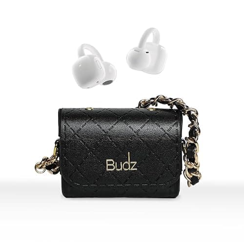 BUDZ Classic Black Wireless Earbuds with Gift Box for Women, Bluetooth 5.4 Headphones with leather bag, Hi-Fi Dual-Magnetic Diaphragm Earphone, 36H Battery, ANC, 360° Spatial Immersion