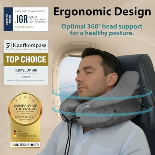 FLOWZOOM AIR Travel Neck Pillow for Airplane Inflatable Hooded Grey Size L — view 2