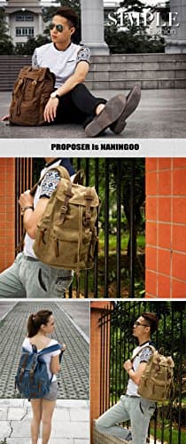 YUHAN Canvas Backpack Unisex Vintage Casual Rucksack Laptop Daypacks Schoolbag Student Bookbag Satchel Hiking Camping Bag Khaki Black — view 6