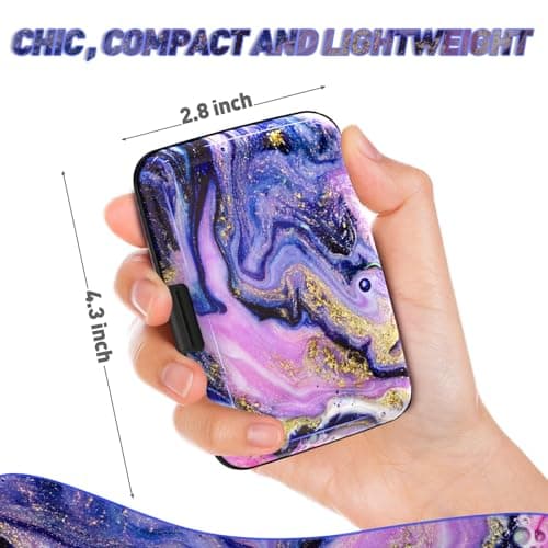 ToLuLu Credit Card Holder, Mini RFID Small Aluminum Card Wallet, Blocking Slim Metal Business Card Case, RFID Blocking Front Pocket Wallet Hard Case CC Holder for Women Girl, Aesthetics Purple Marble — view 3