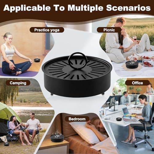 Portable Mosquito Coil Holder Stand with Handle & Lid, Spiral Metal Frame Mosquito Repellent Box, Non-Slip Base & Smoke Ventilation Design, Incense Holder for Indoor Outdoor Home Garden Camping Travel — view 6
