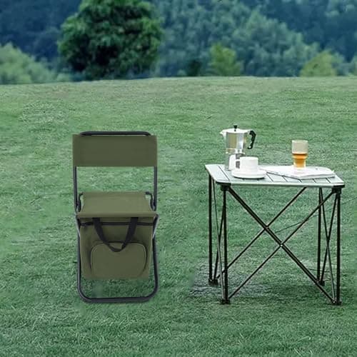 whsiodj Fishing Chair with Insulated Bag | Folding Chair Foldable Camping Chairs 220.46 lbs Capacity Portable for Outdoor Use Camping Hiking Hunting Climbing (Army Green) — view 2