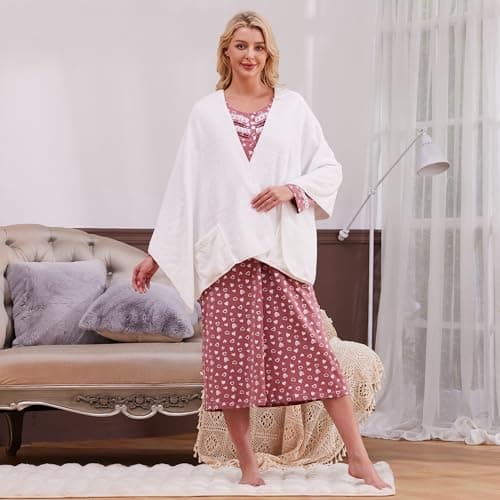 Keyocean Fleece Wrap Shawl with Large Pockets Warm Blanket for Women Man — view 3