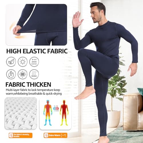 UNIQUEBELLA Men's Thermal Underwear,Home Thermal Underwear Set Men Winter Thermal Clothing Breathable Multifunctional Ski Underwear for Running,Skiing,Football,Cycling-Black — view 3