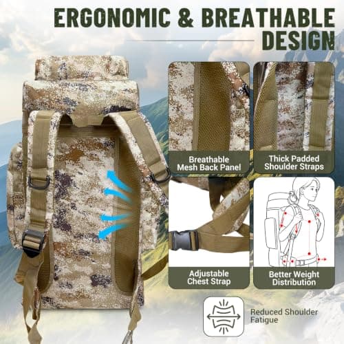 SUNDOY 80L Hiking Backpack, Large Capacity Camping Rucksack, 600D Outdoor Travel Pack with MOLLE System, Lightweight Trekking Backpack for Hiking, Camping & Backpacking (80L-Desert Camo) — view 4