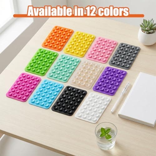12 Pcs Silicone Suction Phone Case Mount, Multi-Colored Phone Suction Pad, Anti-Slip Mat Suction Cup Phones Grip with Adhesive Back for Mobile Power Cellphones Selfies Videos Cell Phones — view 6