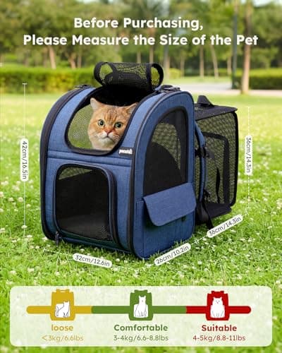 pecute Cat Backpack Expandable, Backpack for Cats & Small Dogs, Blue — view 2