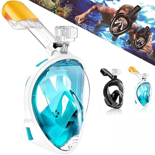 Snorkel Mask, Full Face 180°view Snorkeling Gear with Panoramic Design-Compatible Sports Camera, Diving Mask with Anti-fog and Anti-leak Technology for Adults and Kids (Green, S/M)