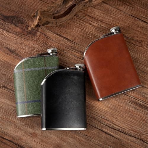 HomeVortex 8 Oz Hip Flask, 240ml Stainless Steel Liquor Bottle with Faux Leather Wrap, Leak-Proof Portable Whiskey Flasks for Men Camping Hiking Travel Outdoor(Black) — view 5
