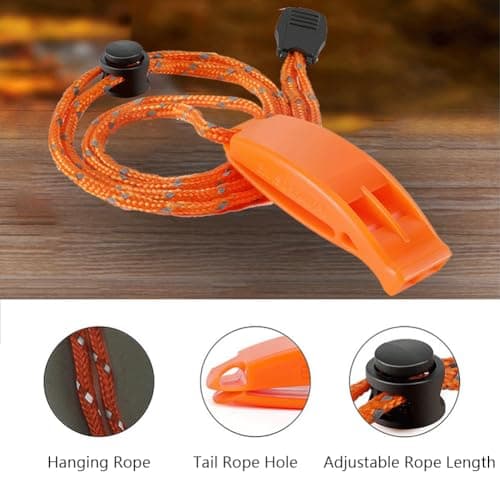 Zenfony 4 Pack Emergency Whistles, Super Loud Orange Safety Whistles with Reflective Lanyards for Camping, Hiking, Boating, Mountaineering and Outdoor Signalling — view 3