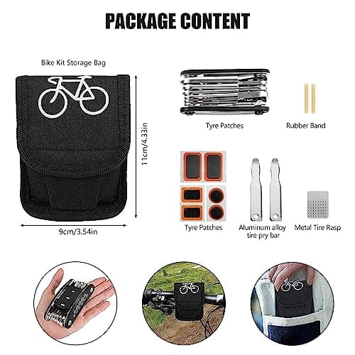 Bike Tool Kit, 16 in 1 Multifunction Bike Repair Tool Kits Bicycle Fix Set Cycling Tire Puncture Mountain Road Bike Accessories with Storage Bag — view 3