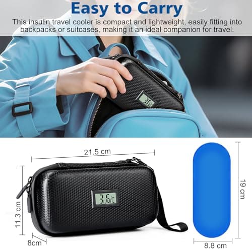 Insulin Cooler Travel Case, Rodukee Diabetes Medication Insulated Cold Pack with Digital Temp Display, Insulin Pen Case with 2 Reusable Ice Packs, Insulated PU Medicine Cool Bag for Daily Life Trip — view 6