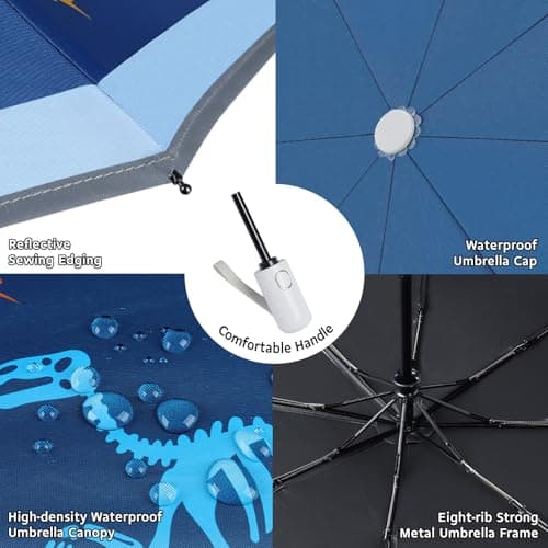 omedecal Automatic Folding Umbrella for Kids Girls & Boys, Dinosaur — view 4