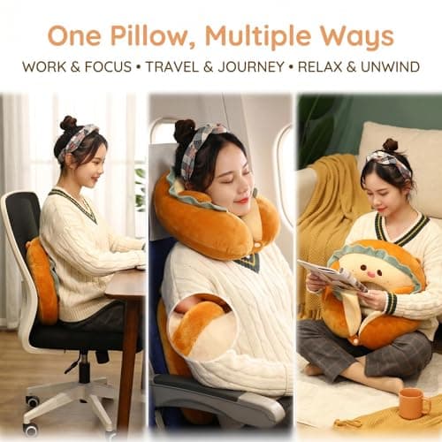 HUANYO Cute Toast-Shaped Memory Foam U-Shaped Neck Pillow – Ergonomic Support for Head, Neck & Chin – Soft Travel Pillow for Airplane, Car, and Office – Adorable Bread Design — view 4