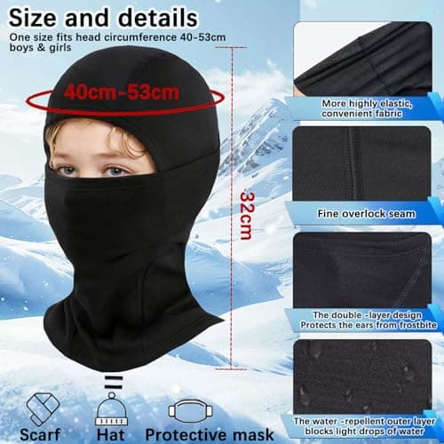 BAISEN Kids Balaclava Winter Windproof Warm Ski Mask Balaclava for Boys Girls, Outdoor Sports Cycling Prevent Cold Plus Fleece Face Mask- One Size Black — view 4