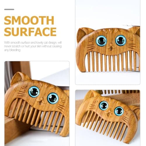 2pcs Natural Wooden Cat Design Hair Combs Travel Set — view 6