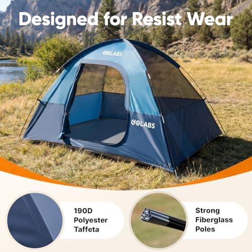 Golabs CT1 2 Person Camping Tent, Easy Set Up in 3 Mins, Waterproof w/Mesh Top & Door with Ventilation, Lightweight 4.4lbs Portable Family Tent with Carry Bag &Interior Storage Pockets &Hook — view 5