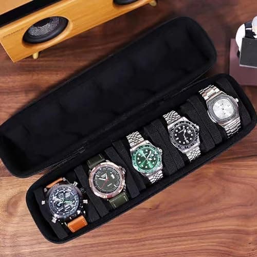 URCHUZE 5 Slots Watch Case for Men,Watch Travel Case,Hard portable Watch Roll Travel Case - Storage Organizer and Display fit large &small watches — view 6
