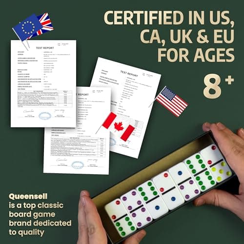 Dominos Set for Adults with Colored Dots - Double 6 Dominoes Set is a Classic Board Games for Kids and Adults - Double Six Standard Dominos Set 28 Tiles — view 5