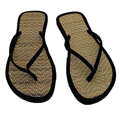 Flip Flops Bamboo Women's Slippers Toe Separator Summer Mules Flower Sandals Flat Comfortable Non-Slip Silent Bamboo Rattan Flop Slippers, Black, EU 41, black, 7 UK — view 4