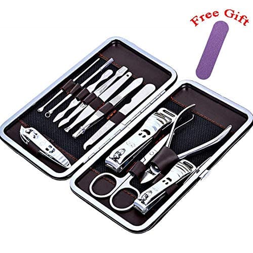 12PC Stainless Steel Nail Clipper Set + FREE GIFT Pedicure kits High Quality Nail Tools Manicure,Travel & Grooming Kit with Case — view 2