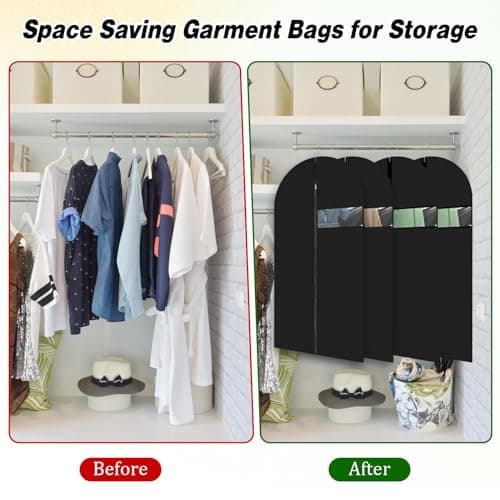 2 Packs Long Garment Bag, Garment Bag for Suit Dress, Garment Bags for Hanging Clothes, Dust-Proof Garment Bags with Clear Pockets, Breathable Dress Bags for Suits Coats(Black 120x60cm) — view 5