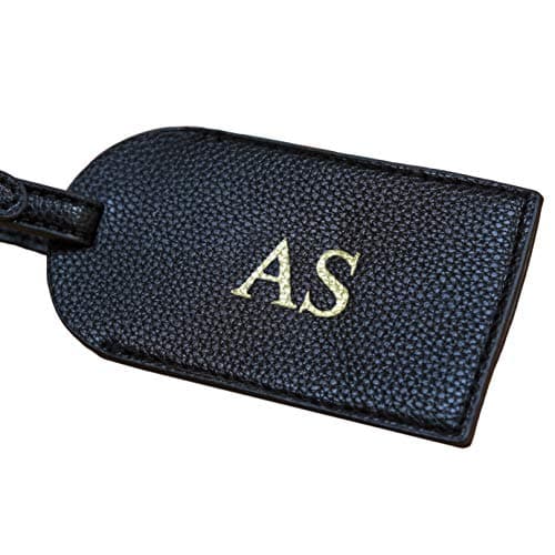 aztex Personalised Debossed Faux Leather Luggage Tag, 12cm x 6cm, Black